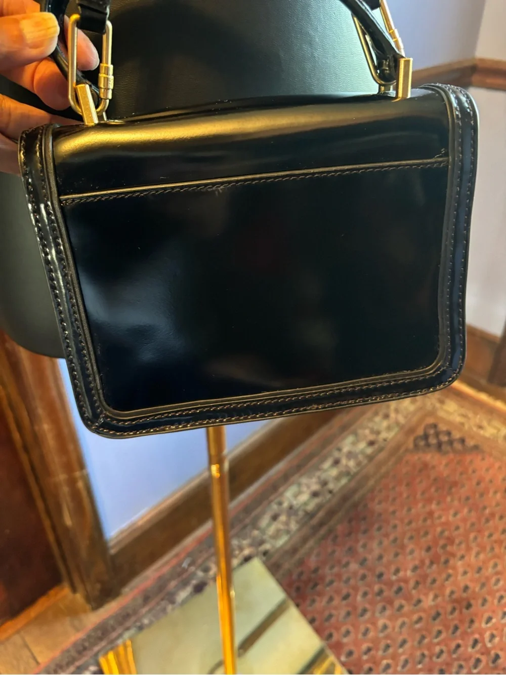 Tory Burch mini Juliette Black Patent Leather Crossbody Bag with Gold Hardware